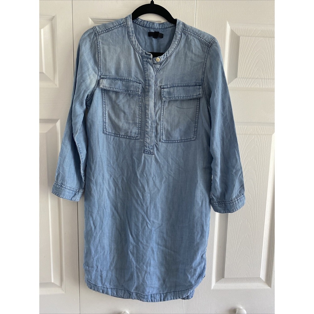 J Crew Chambray Denim Popover Tunic Dress Womens S Light Blue Utility‎ Cotton